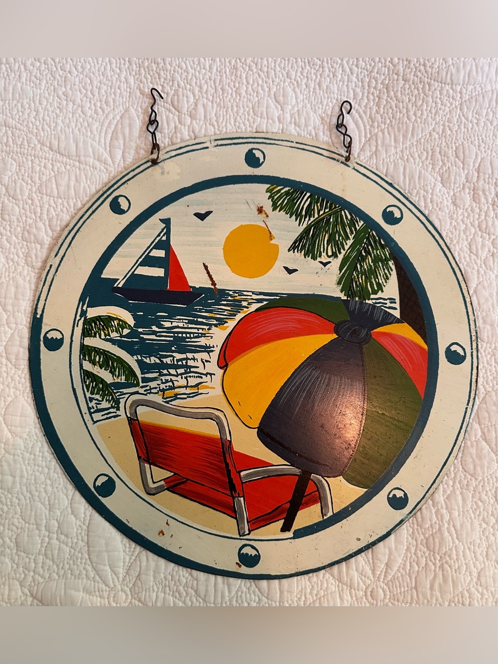 Vintage Metal Beach Porthole Sign